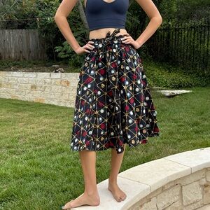 Vintage Cotton‎ Circle Skirt OSFA Medium Retro MCM Geometric Atomic Pockets